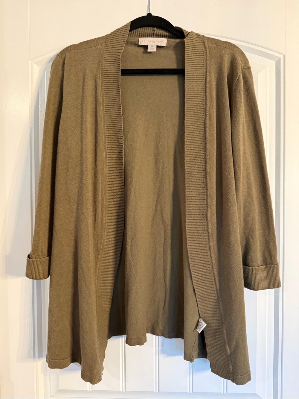 Laura Ashley Olive-Tan Open Front Women's Cardigan